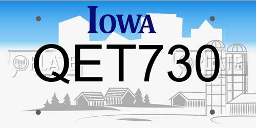 QET730 Iowa License Plate