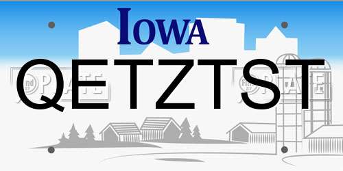 QETZTST Iowa License Plate