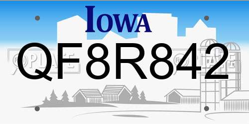 QF8R842 Iowa License Plate