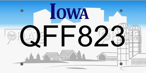 QFF823 Iowa License Plate