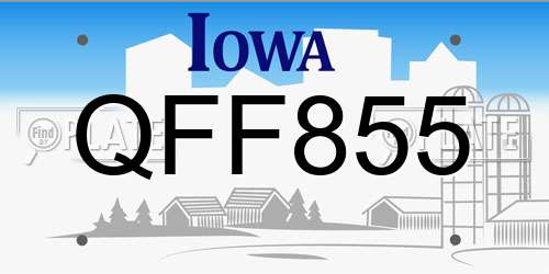 QFF855 Iowa License Plate