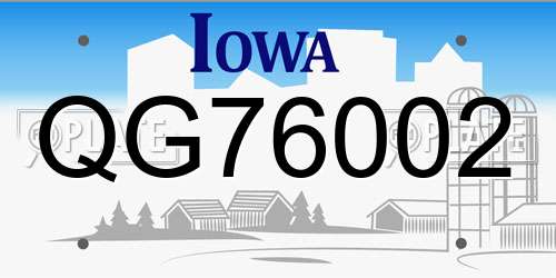 QG76002 Iowa License Plate