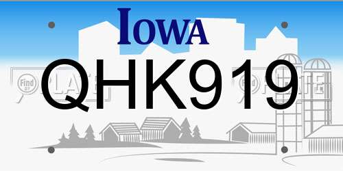 QHK919 Iowa License Plate