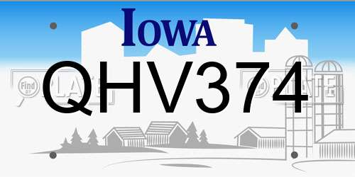 QHV374 Iowa License Plate