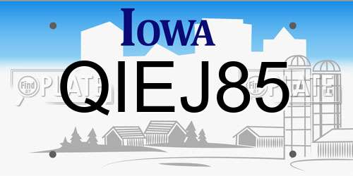 QIEJ85 Iowa License Plate