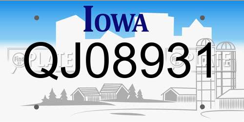 QJ08931 Iowa License Plate