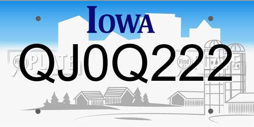 QJ0Q222 Iowa License Plate