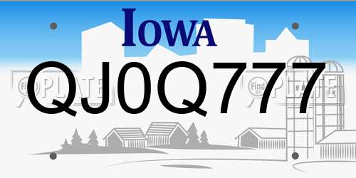 QJ0Q777 Iowa License Plate