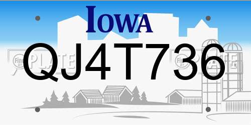 QJ4T736 Iowa License Plate