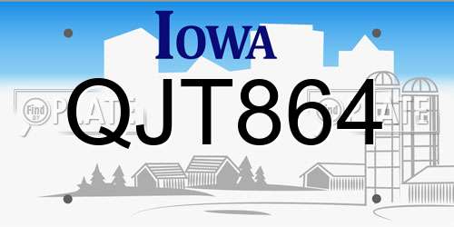 QJT864 Iowa License Plate