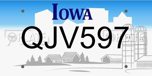 QJV597 Iowa License Plate