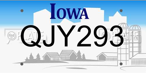 QJY293 Iowa License Plate
