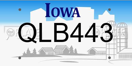 QLB443 Iowa License Plate