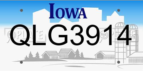 QLG3914 Iowa License Plate