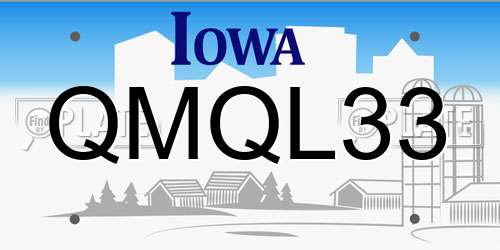 QMQL33 Iowa License Plate