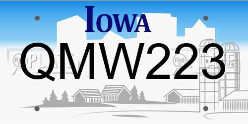 QMW223 Iowa License Plate