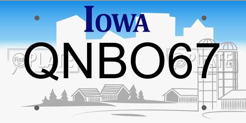 QNBO67 Iowa License Plate