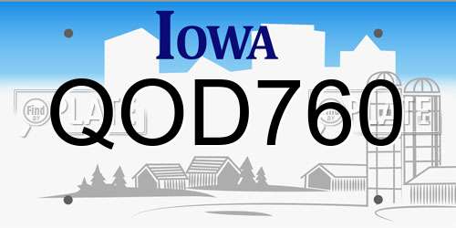 QOD760 Iowa License Plate