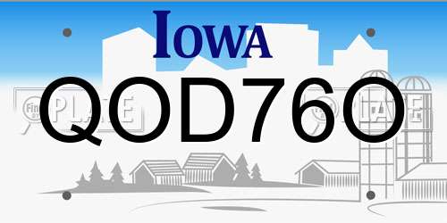 QOD76O Iowa License Plate