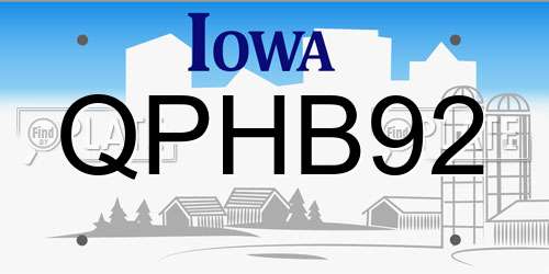 QPHB92 Iowa License Plate