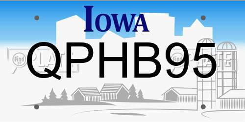 QPHB95 Iowa License Plate