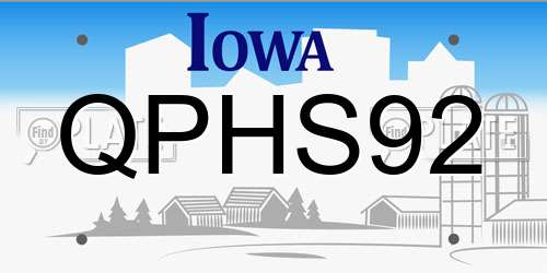 QPHS92 Iowa License Plate