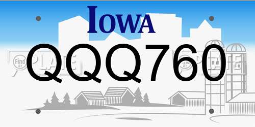 QQQ760 Iowa License Plate