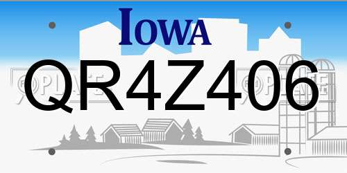 QR4Z406 Iowa License Plate