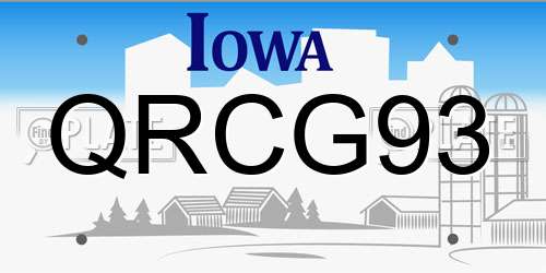 QRCG93 Iowa License Plate