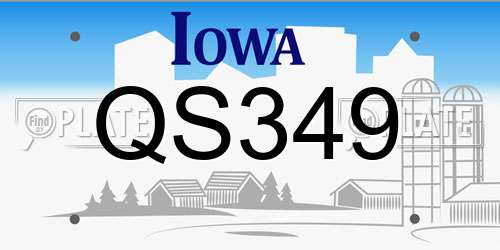 QS349 Iowa License Plate