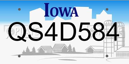 QS4D584 Iowa License Plate