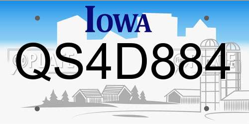 QS4D884 Iowa License Plate
