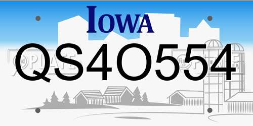 QS4O554 Iowa License Plate