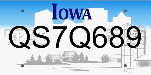 QS7Q689 Iowa License Plate