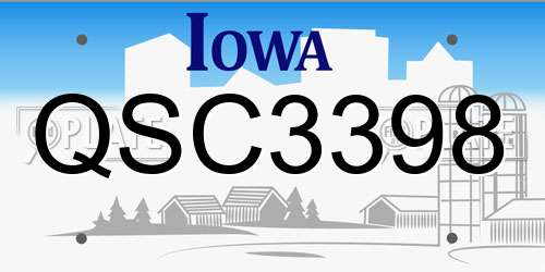 QSC3398 Iowa License Plate