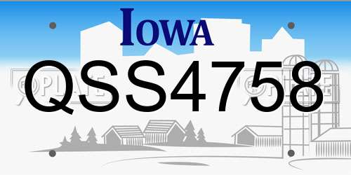 QSS4758 Iowa License Plate