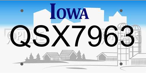 QSX7963 Iowa License Plate