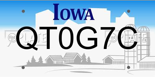 QT0G7C Iowa License Plate