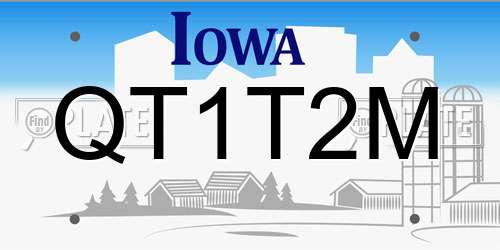 QT1T2M Iowa License Plate