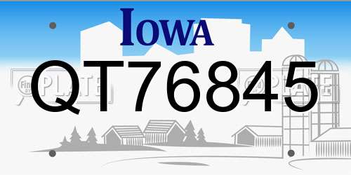 QT76845 Iowa License Plate