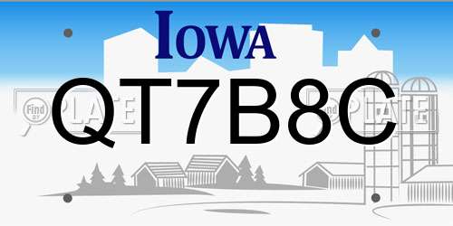 QT7B8C Iowa License Plate