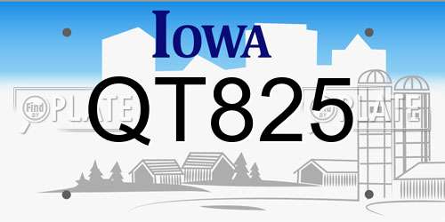 QT825 Iowa License Plate