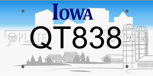 QT838 Iowa License Plate