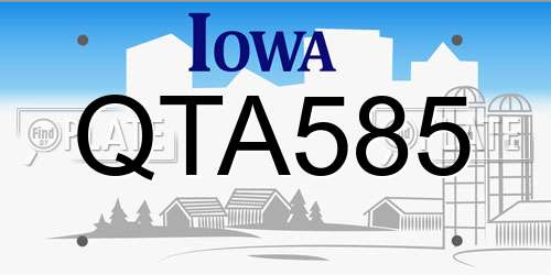 QTA585 Iowa License Plate