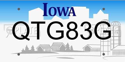 QTG83G Iowa License Plate