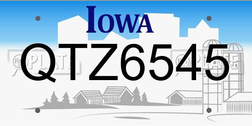 QTZ6545 Iowa License Plate