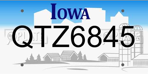 QTZ6845 Iowa License Plate