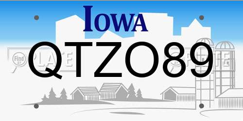 QTZO89 Iowa License Plate