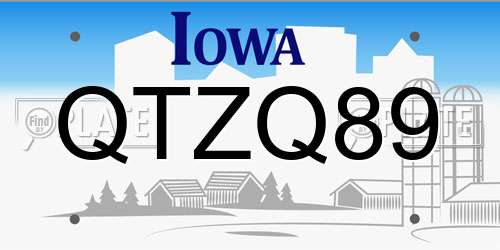 QTZQ89 Iowa License Plate