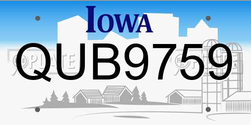 QUB9759 Iowa License Plate